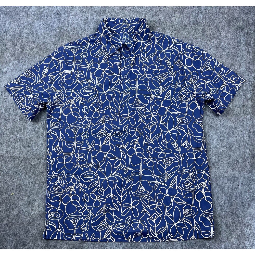 Fabletics Men's The Don Golf Polo Short Sleeve Blue Floral Lightweight Size S